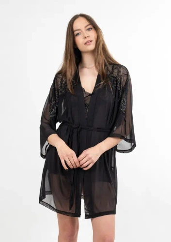 Zora chemise in tulle nero Dkaren | elegante vestaglia da donna in tulle