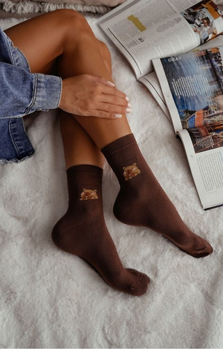 0200-186 Kapibara Calzini da donna Milena marrone - cotone, fantasia