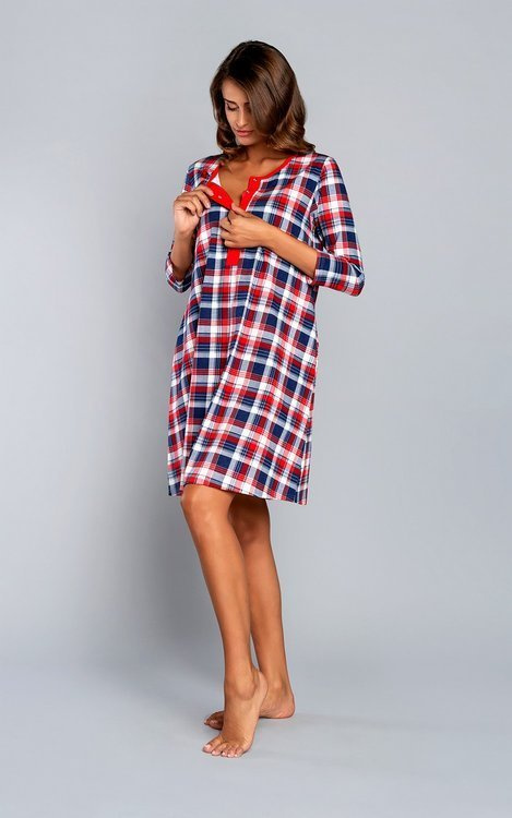 Camicia da notte Rugia per maternità e allattamento con maniche a 3/4 Moda italiana - blu navy