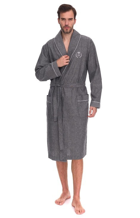 2532 Zeus Accappatoio da uomo L&L grigio - lungo, cotone, melange, classico