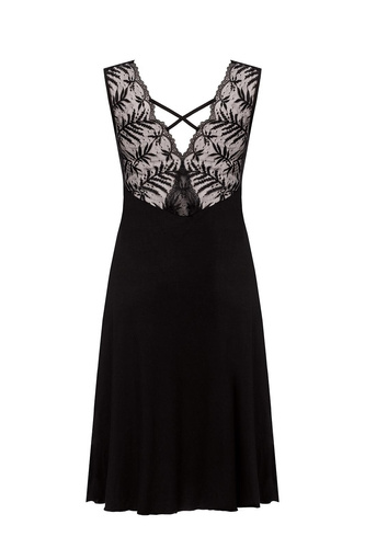 Camicia da notte Petra KM29 Mefemi by Nipplex nero- viscosa, pizzo, lunghezza al polpaccio