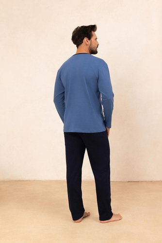 Regina 494 blu navy - pigiama da uomo in cotone a maniche lunghe, taglio classico