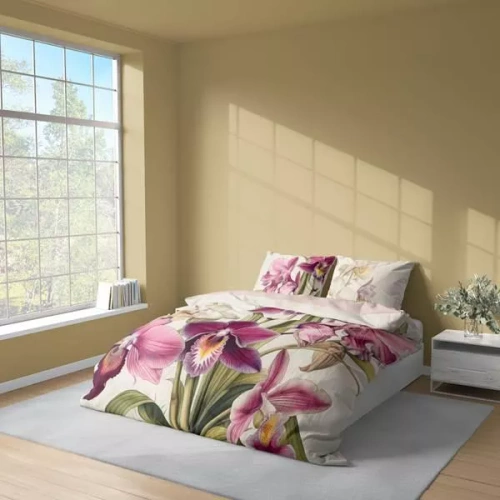5427 Una biancheria da letto in microfibra 3D con orchidee esotiche su sfondo crema - Detexpol