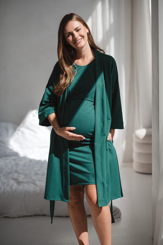 Milk&Love vestaglia premaman verde bottiglia - cotone con elastan, confortevole, manica 7/8
