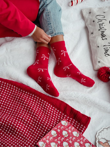 0200.198 Bows - calze da donna in cotone Milena, rosso