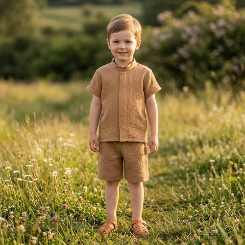 Camicia bambino Nicol 224352 mussola 100% cotone manica corta - caramello