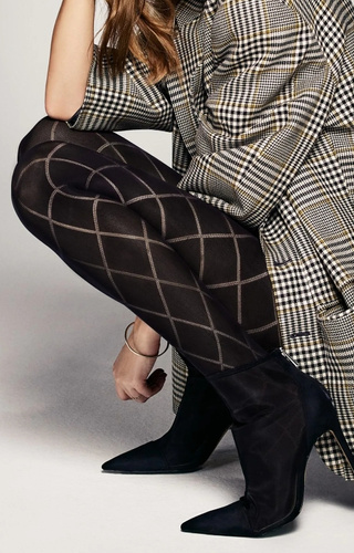 Collant Grandi Rombo 60 den Veneziana nero - fantasia geometrica, morbido ed elastico