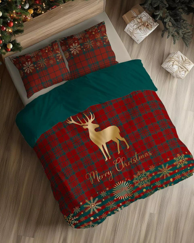 5824 A Christmas Dreams Detexpol biancheria da letto in cotone a quadri con renne di Buon Natale - Set natalizio 100% cotone