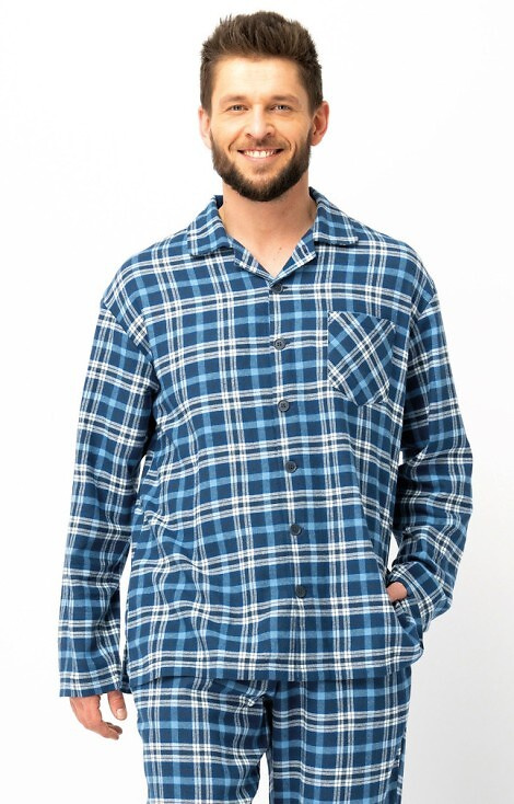 MNS 492 Pigiama da uomo Key jeans - flanella a quadri, cotone