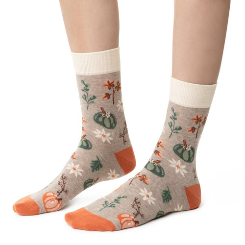 Calze da donna Steven Planet Earth art.017 beige melange 045- cotone, fantasie, comfort