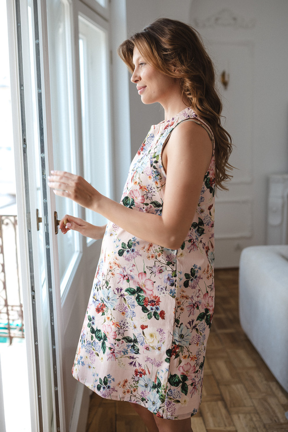 Mama MiA! Milk & Love Abito Premaman e per Allattamento in Cotone rosa cipria con fiori