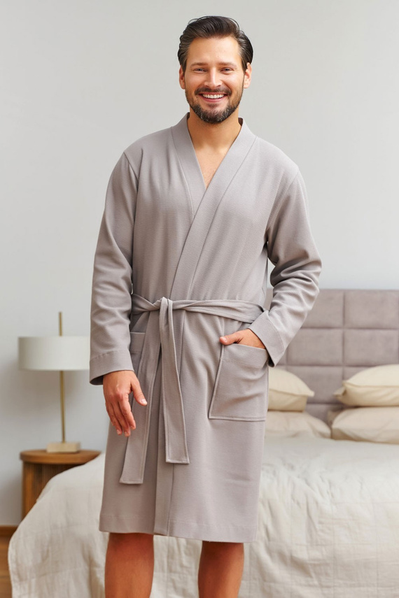 Accappatoio uomo Doctor Nap 7421 Waffle leggero in tessuto a nido d'ape, cintura in vita, lunghezza al ginocchio