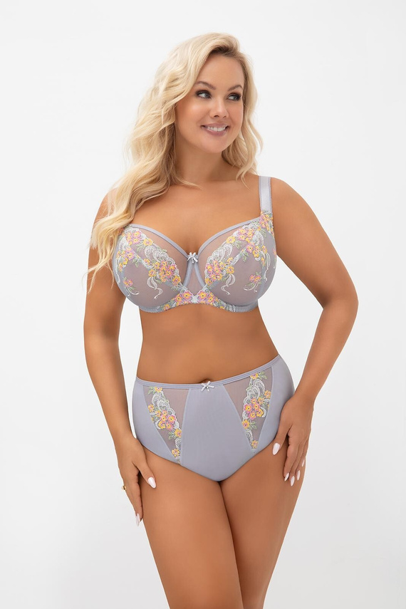 Gorsenia F015 Flora Slip Donna Vita Alta Ricamo Tulle Grigio Comfort
