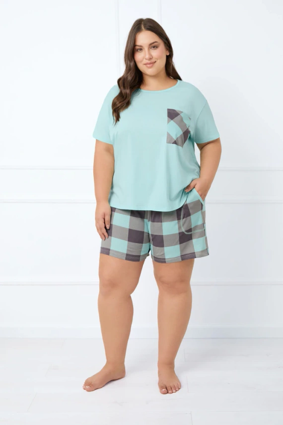 Sandra Pigiama da donna a maniche corte, pantaloni corti Moda italiana - turchese chiaro