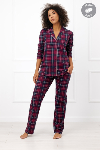 Italian Fashion Alana Pigiama donna in cotone, lunga, aperta, a quadri