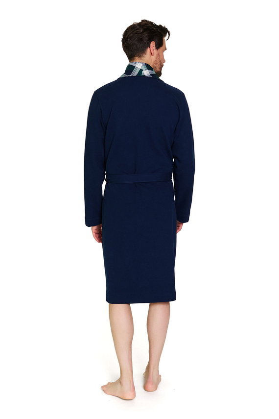 7366 Doctor Nap | Accappatoio premium da uomo blu navy con finiture a quadri - 100% cotone - blu navy