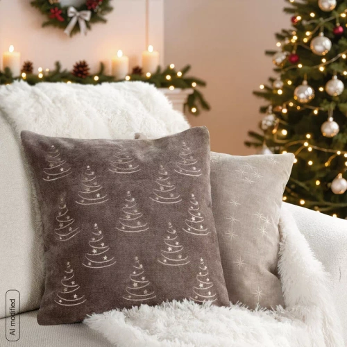 CHP308 Federa natalizia Eurofirany 45x45 con paillettes 3D stelle beige