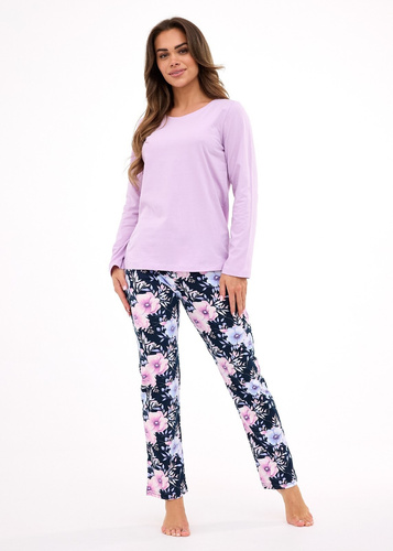 Natalie 145/462 Pigiama da donna Cornette in cotone erica, manica lunga, stile e comfort per tutti i giorni