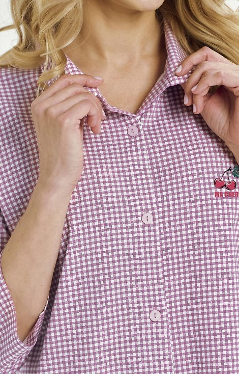 3436 Joliee Camicia da donna Taro rosa - cotone, a quadri, manica 3/4, bottoni