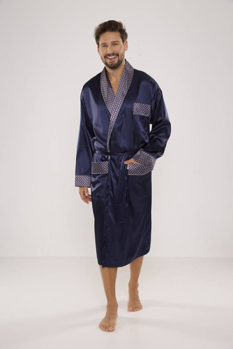 940 Forex accappatoio da uomo in raso - blu navy