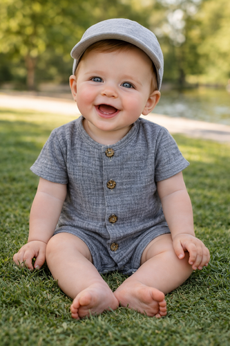 Baby Rampers Just Muslin 02235RN Makoma navy - mussola 100% cotone, manica corta