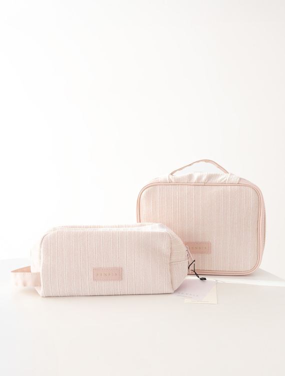 Trousse Large Sensis – Elegante, Con Scomparto per Pennelli, Con Cerniera, Materiale a Righe