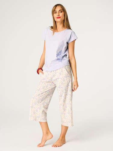 Key LNS 986 Pigiama donna cotone 3/4 viola ecru
