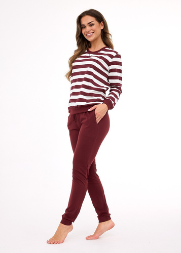 635/468 Pigiama donna Cornette Molly 3 | Cotone, righe ecrù-marrone, pantaloni con tasche