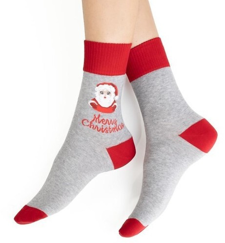 ARTE.136 Calze natalizie da donna Steven grigio melange 142- cotone, calde, modello invernale