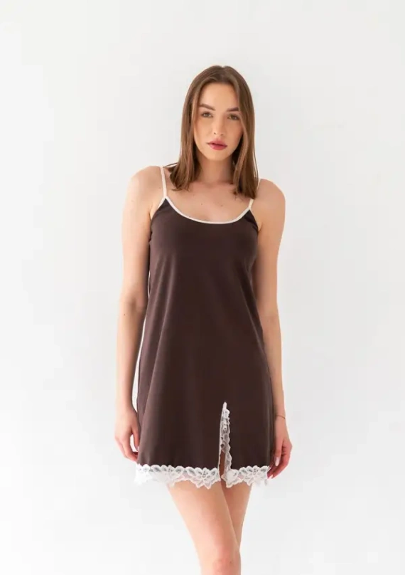 Halka Dkaren Emma 2 in cotone con pizzo e spalline regolabili - cioccolato
