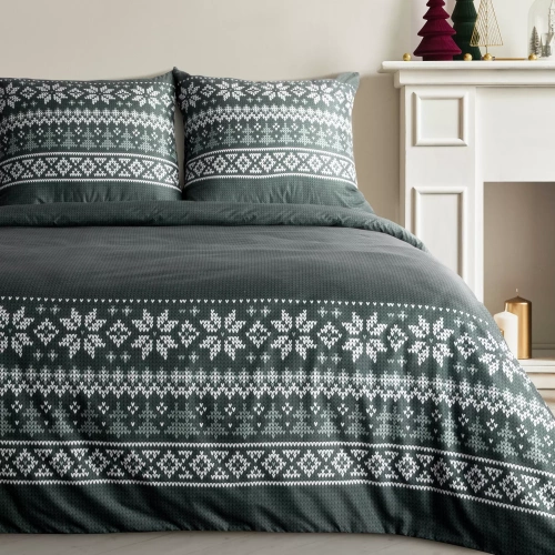 Jaremy Biancheria da letto natalizia in microfibra Eurofirany verde - decorata con stampa in stile scandinavo