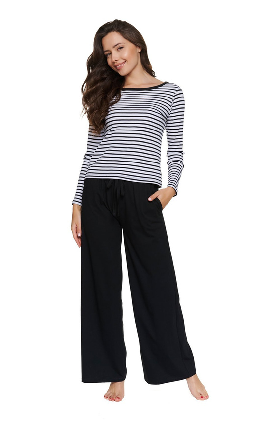 Pigiama donna Doctor Nap 7538 in cotone, lunga, a righe bianco-nero