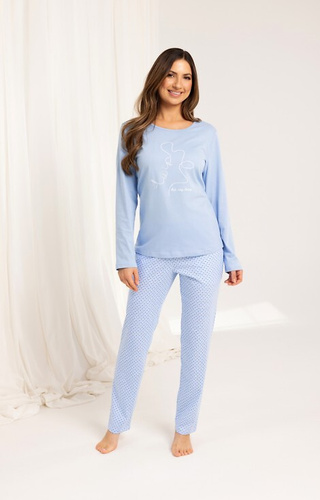 704 Pigiama Regina blu - pigiama da donna in cotone con maniche lunghe e motivo geometrico
