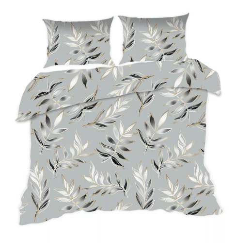1745N Biancheria da letto in cotone Classic E24 Karo leaves grey graphite - 100% cotone, resistente, colorato, set da 2 pezzi