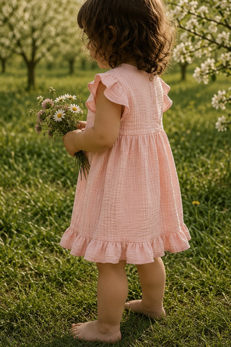 Mamatti SA50406 Vestito Bambina in Mussola Rosa Leggero e Traspirante
