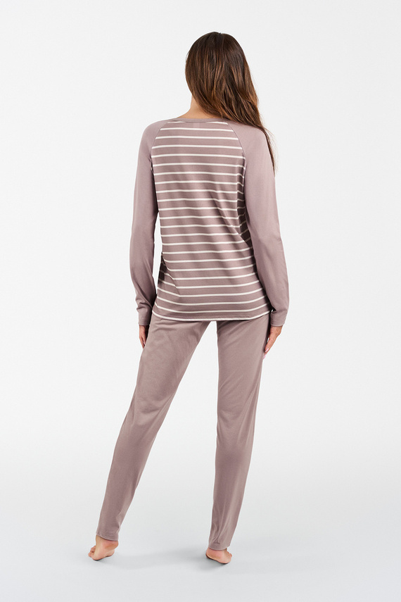 Oda Pigiama da donna a maniche lunghe, pantaloni lunghi Moda italiana - stampa cappuccino/cappuccino