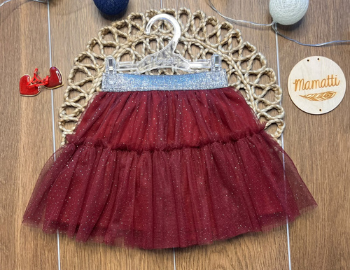 Gonna bambina bordeaux ST120 in tulle morbido metallizzato con elastico in vita