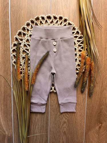 Leggings da bambino LC016 latte marrone in cotone a coste con bottoni