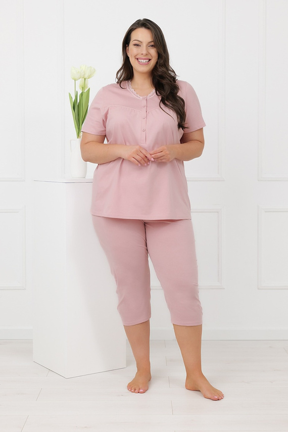 Hemaria Italian Fashion pigiama donna in cotone 3/4 plus size rosa