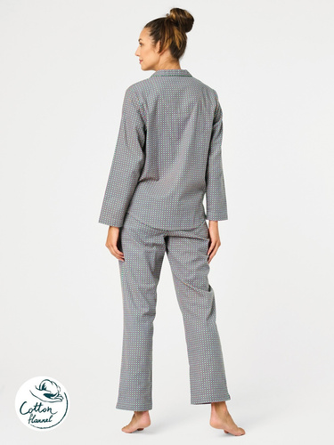 Pigiama da donna LNS 429 Key peplite - cotone, manica lunga, abbottonato