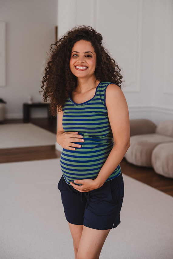 Milk&Love Milk Top Canotta Premaman per Allattamento a Spalline a Righe Blu-Verde