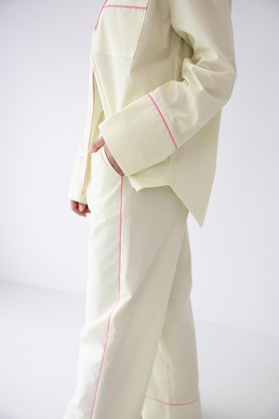 Pigiama donna Sensis Raven lime – cotone, camicia con bottoni e pantaloni