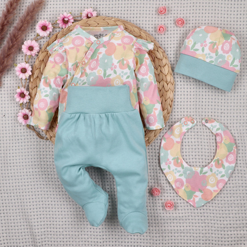 Completo neonato NINI Colorful Fruits cotone biologico body ghettina cuffietta