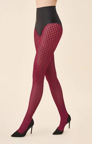 1233 Collant Cherie Gabriella 60 den bordeaux - motivo a cuore, 3D