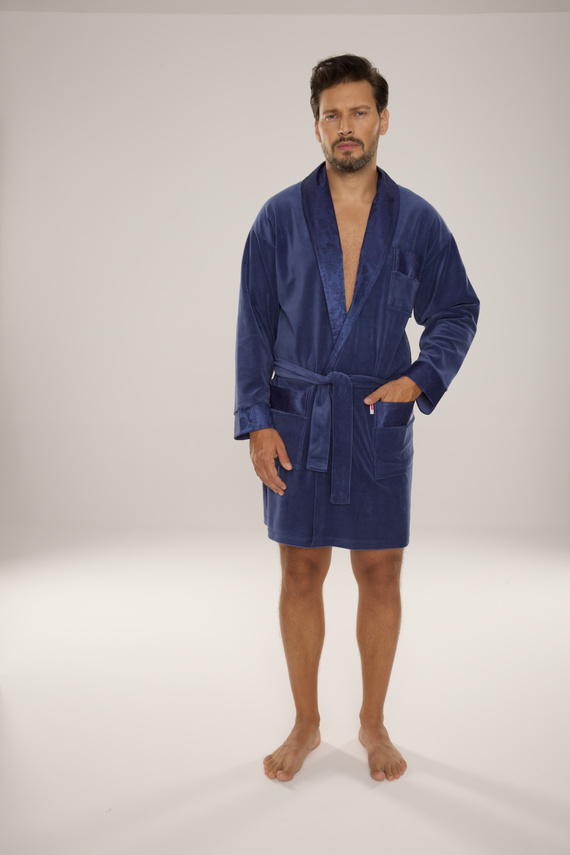 866 Noble Accappatoio da uomo De Lafense in velluto - corto, elegante, in cotone - denim