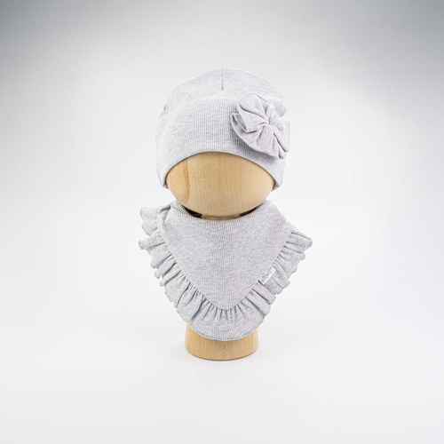 Cappello e foulard da ragazza Nicol 141962 in cotone con fiore e balza - grigio