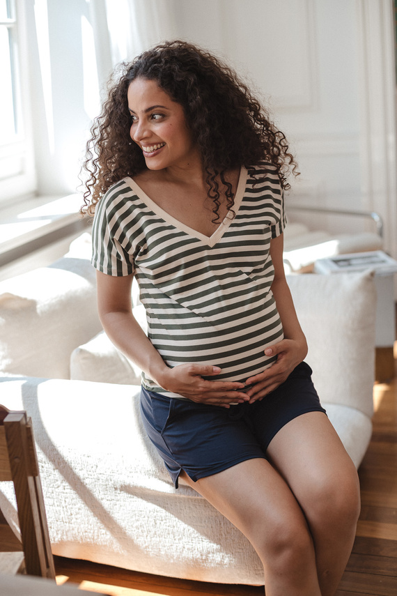 Blusa Premaman Milk&Love Two Ways 2in1 per Allattamento Doppia Faccia Scollo a V beige-khaki