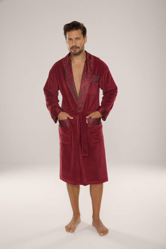 868 Nobile accappatoio da uomo in velluto De Lafense- elegante, morbido, di qualità, bordeaux