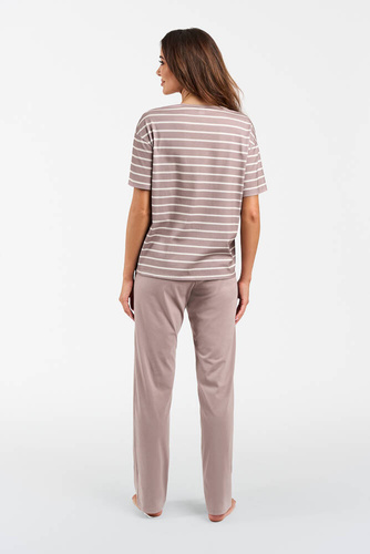 Betty Pigiama da donna manica corta, pantaloni lunghi Moda italiana - cappuccino/stampa cappuccino