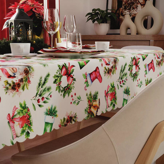 C03 Tovaglia di Natale rossa Markizeta - impermeabile, elegante, produzione di lucidi